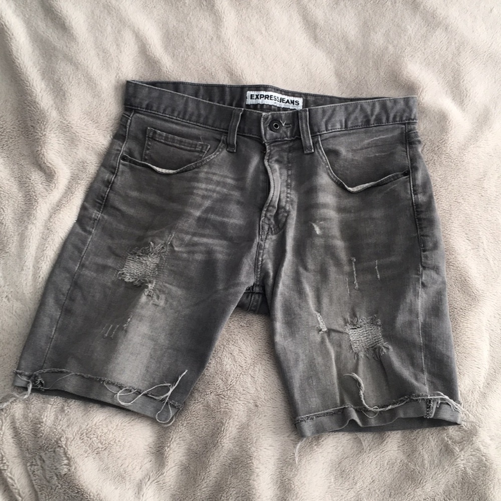 Express Mens | Distressed Gray Jean Denim Shorts | Size 32